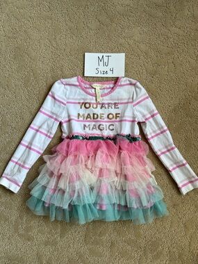 Matilda Jane White Pink Teal Layered Tulle Long Sleeve Tee